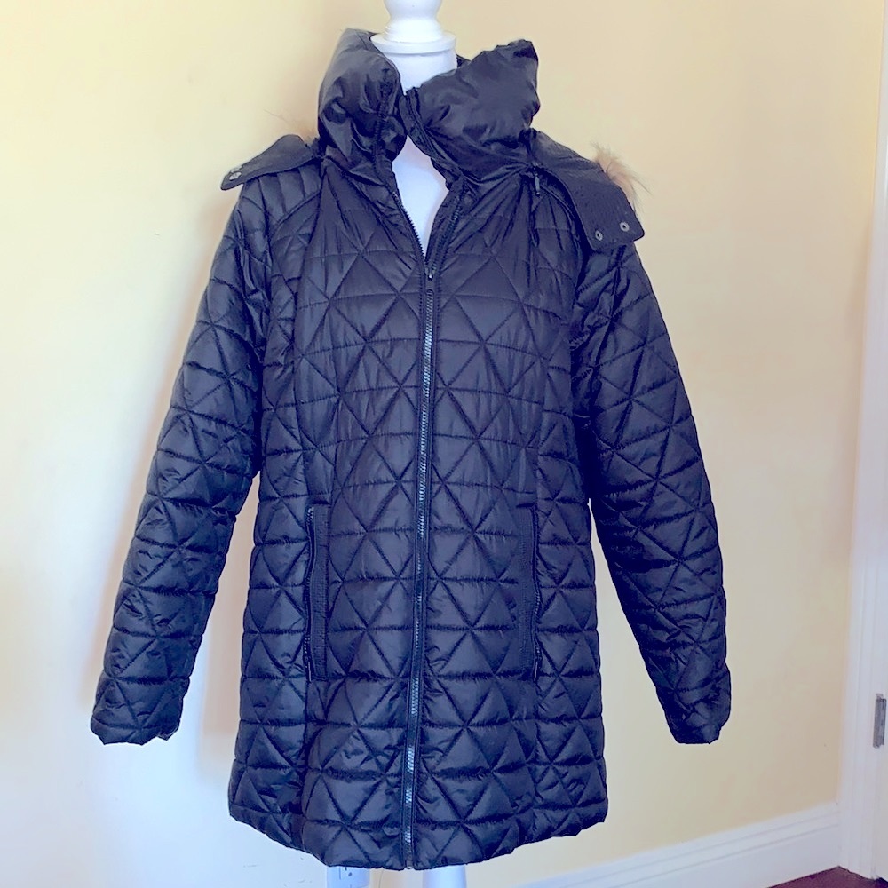MARC NEW YORK Black Quilted Coat Hood and Faux Fur Puffer Layer Mountains Sz 1X